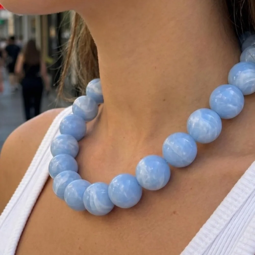Light Blue Dopamine Beaded Statement Necklace new